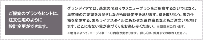 ご提案のプランをヒントに、注文住宅のように設計変更ができます。