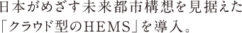 日本がめざす未来都市構想を見据えた「クラウド型のHEMS」を導入。